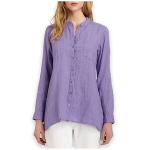 Eileen Fisher Lavender Irish Linen Button Down Tunic Sz Medium Runs Large